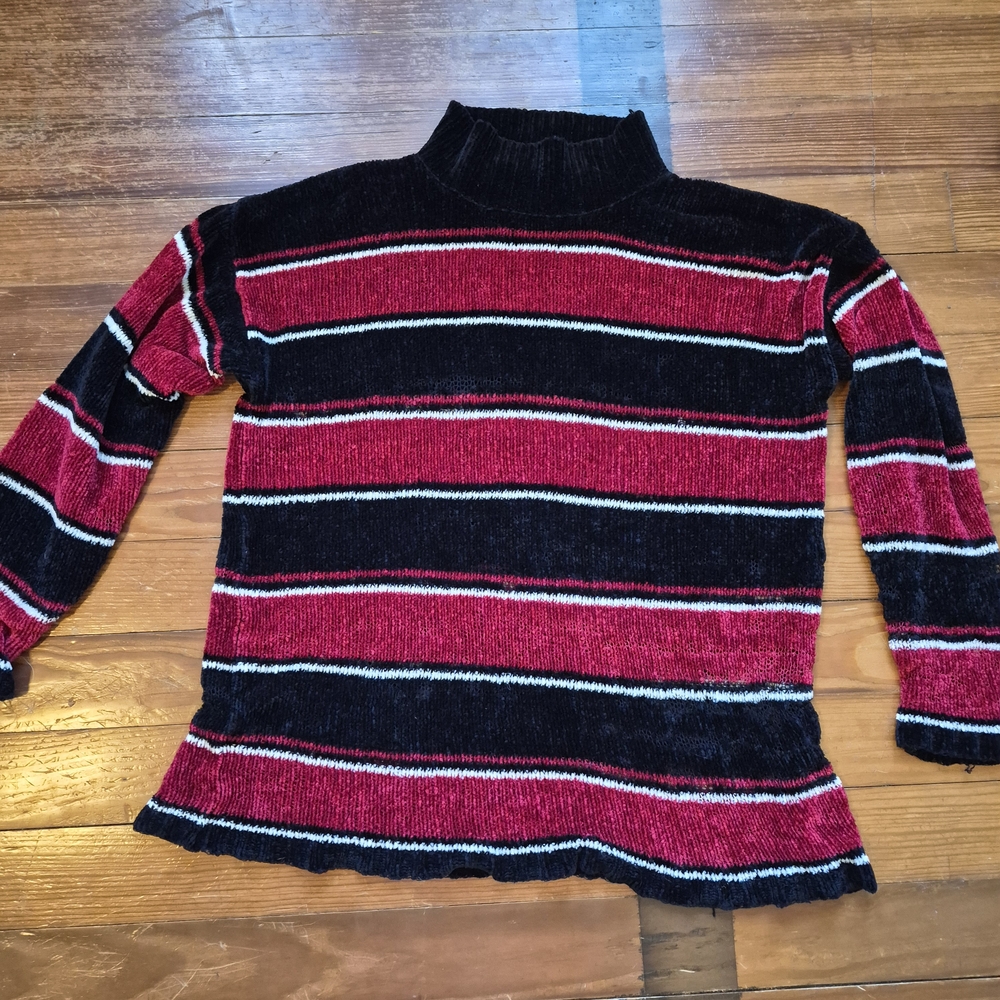 Striped Mock Neck Women’s Sweater - Black & Red
